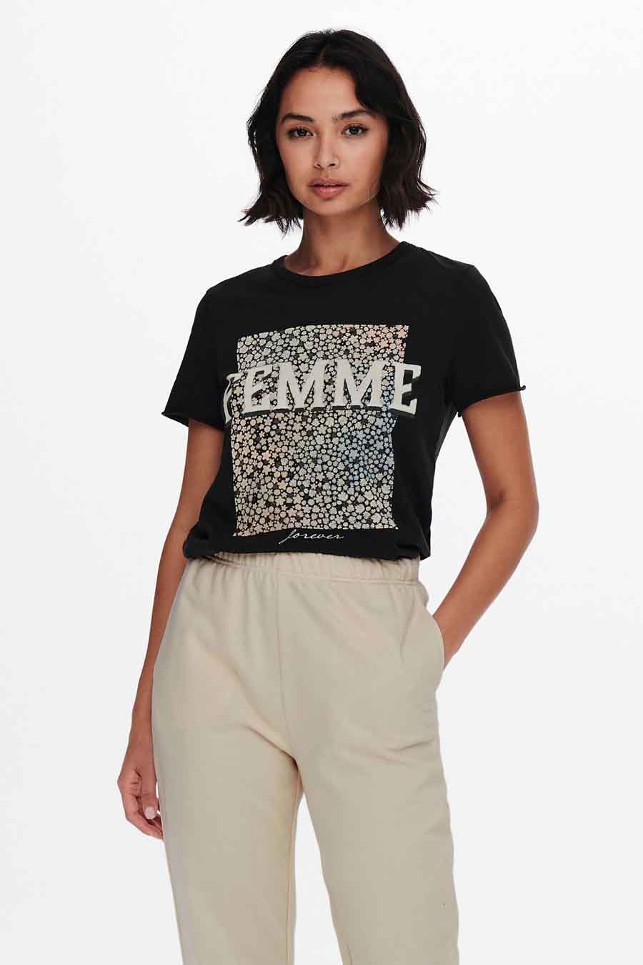 T shirt korte mouwen Zwart ONLY 15235739 BLACK FEMME ZEB